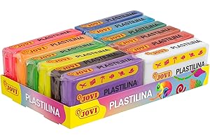 Jovi - Pack de Plastilina de Colores, 12 Pastillas de 50 Gramos, 8 colores básicos + 4 fluor, no Tóxica, plastilina vegetal para niños a partir de 3 años, plastilina para manualidades (P70/12F)