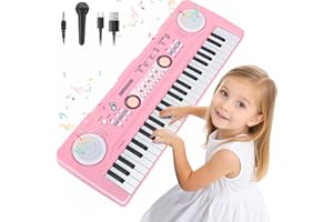 QIQUBOX Piano Teclado Infantil Juguetes para Edades 3-5 49 Teclas Teclados Electrónicos con Micrófono Juguete Musical Regalos para Niños y Niñas de 3 4 5 6 7 Años