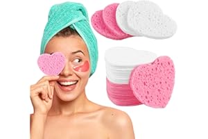 PALPROT 60 Stück Komprimierte Gesichtsschwämme für Kosmetikerinnen Herzförmige Gesichtsschwämme zum Reinigen und Peelen Herz-Gesichts-Peeling-Schwamm zum Waschen des Gesichts Esponjas Faciales|Rosa+Weiß
