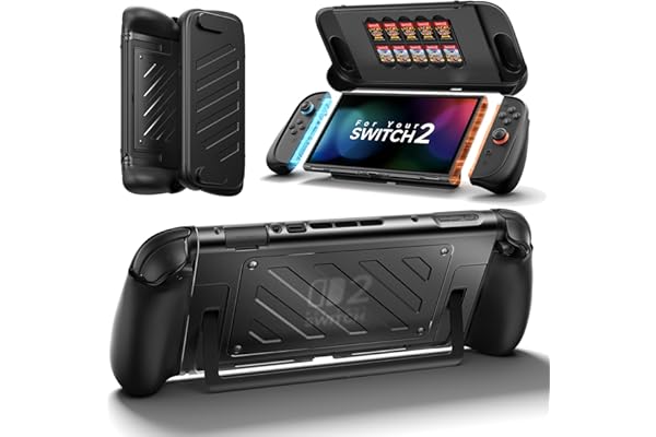 JSAUX Coque de Protection Séparée pour Switch 2, Cadre Central en TPU et Couvercle en PC, Prise Antidérapante Ergonomique, Rangement pour 10 Cartes de Jeu, Compatible avec le Support – PC0114