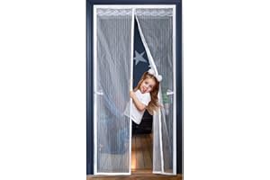 JOREAL Fly Screen for Doors 120X200cm, Anti Mosquito Polyester Mesh Screen Door with Full Frame Magic Tape and Powerful Magnets, Magnetic Fly Insect Screen Door with Lace（White）