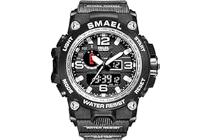SMAEL Luxury Watch Men's, Military Military Multifunctional Wristwatch with Stopwatch Alarm, Stylish Classic Analog Digital Led Waterproof Watches Men