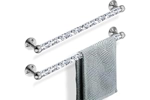 Meetart Crushed Diamond Glass Towel Bar for Bathroom,Set of 2 Towel Rods Wall-Mounted ,Towel Racks for Bath Towels,Hand Towels(15.5”)