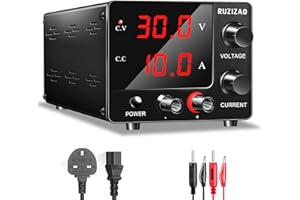 RUZIZAO Bench Power Supply Variable 0~30V 0~10A 150W Fixed, 3-Digits LED Display Current and Voltage Adjustable Encoder DC Industrial Regulated DC Power Supply 15V 10A/30V 5A,Electroplating DIY etc.