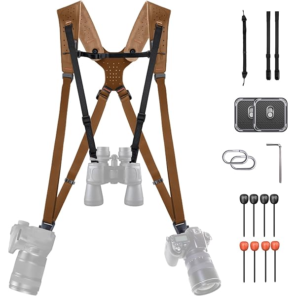 Yctze Tracolla Doppia Per Fotocamera PU6002 – Imbottitura Morbida Traspirante, Sgancio Rapido, Per Due Reflex Con Vite 1/4”