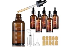 Realure 5 Stück Pipettenflasche 50ml mit Skala, Kleine Braunglas Glas Tropfflasche Dropper Bottle, Refillable Flasche mit Pipette, für Ätherische Öl Parfümöle Flüssigkeit 5 Hilfszubehör