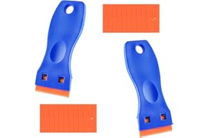 ANYUANKW 2 Piezas Rascador de Plástico, Raspador de Vidrio, Rasqueta Vitroceramica con 20 Cuchillas para Quitar Etiquetas Adhesivas, Calcomanías, Azul