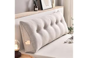 MONDEX Lesekissen für Bett, Bequemes und Weiches Keilkissen für Kopfteil, Ergonomisches Lordosenstützkissen für Bett, Rückenlehnenkissen mit Abnehmbarem, Waschbarem Bezug,Beige,60 * 50 * 20cm