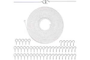 GGOUPTY Net Curtain Wire 15 M Length with 25 Eyes 25 Hooks White Hanging Cord Kit Multipurpose Wire Cord for Hanging Net Curtain Photos Crafts