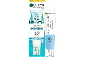 ‎GARNIER Garnier Anti-Unreinheiten Fluid Invisible + Matt mit LSF 50+, für hohen UV-Schutz und Milderung von Unreinheiten, Hautklar BHA + Niacinamid Daily-UV, 40 ml