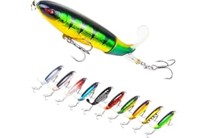 Bnqoe Lot de 10 leurres de pêche pour bar, leurres Whopper, leurres de pêche en eau supérieure avec crochets BKK, leurres flottants pour bar, poisson-chat, brochet