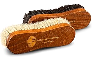 LANGER & MESSMER EXKLUSIVE SCHUHMODE HEIDELBERG Langer & Messmer Premium Juego de 2 cepillos para zapatos de crin fina para pulir tus zapatos, cubiertos aún más densamente para un pulido fino efectivo, cepillos de limpieza de zapatos de calidad de
