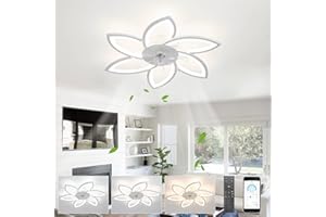 LJX Ventilateur Plafond Silencieux avec Télécommande Design DC Luminaire Ventilateur Réversible Plafonnier Minuterie 6 Vitesses Lumière Chambre Ventilateur, Blanc