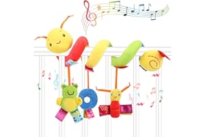 Aceshop Spiral Pram Toys for Babies, Wrap-Around Pushchair Spiral Toy Spiral Activity Hanging Toys with Music Box Rattle BB Device Spiral Plush Toy for Pram Car Seat Pushchair for Baby(Colorful)