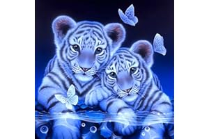 MXJSUA DIY Diamond Art Painting Kits for Adults, Two Cute Tiger Diamond Gem Art Paint with Round Beads Full Drill Gem Art Painting Kit for Home Wall Decor 30x30cm