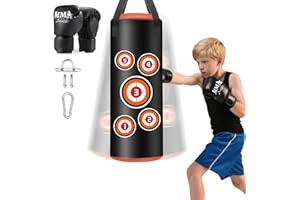 ‎JUOIFIP JUOIFIP Boxsack Hängend Set, Boxsack Kinder mit Handschuhen 60 cm, Microfiber Leder Schwere Tasche für das Training Kickboxen Fitness MMA Grappling Muay Thai Karate