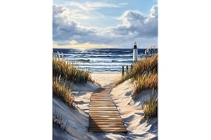 KEYIFA Paint by Numbers for Adults, Beach Scene Painting by Number Canvas Kits with Acrylic Paint Brushes, DIY Craft Oil Painting Art Kits for Adults, Home Wall Decor 30x40CM