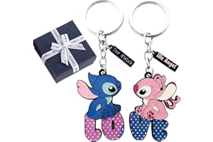 SYKEROUT 2 llaveros de Lilo y Stitch, llaveros de Disney, llaveros de puntada, regalos de puntada, llaveros lindos, regalos de amistad para mujeres, llavero de punto con caja de regalo