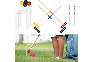 UISEBRT Croquet de croquet d'extérieur pour 4 joueurs - Jeu de croquet en bois - Jeu d'adresse pour enfants et adultes