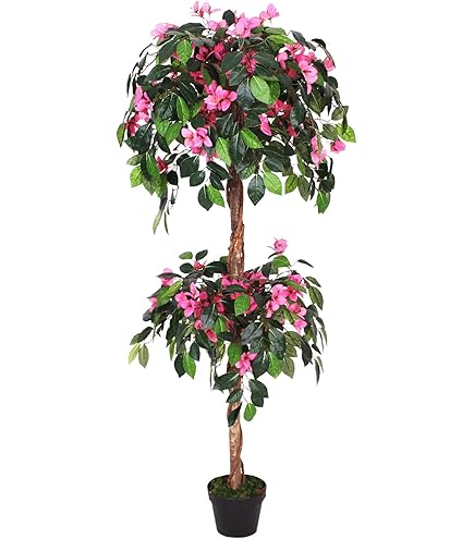 COSTWAY Set van 2 kunstboom met bloemen, 100 cm, kunstmatige cameliaboom, kunstplant in pot, cameliaplant met 37 bloemen en natuurlijke stam, kunstbloem voor thuis, kantoor, decoratieve plant