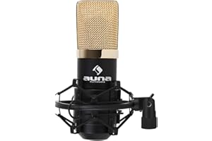 AUNA Pro MIC-900 - Microphone Studio, Micro, Capsule de 16 mm, Caractéristique cardioide, Étoile et charnière 57/8" incluses, Châssis en métal, USB Type B, USB - Or/Noir