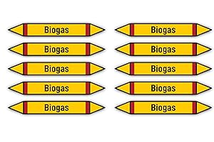 HAVATI Pegatinas: 100 x 15 mm, 10 unidades, grupo 4, gases inflamables, etiquetado de tuberías, según DIN 2403, idioma: alemán – biogás