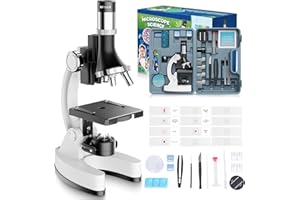 MAXLAPTER 100X-1200X Kids Microscope Kit for Children: Kid Microscope for Teenagers STEM Biology Discovery - Science Experiments Microscopio Set with Slides, Metal Frame, Box Educational Gift For Child 8-12
