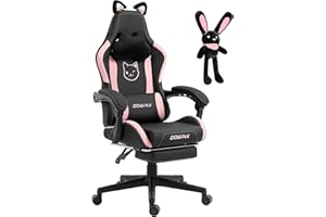 Dowinx Sedia Gaming Rosa Ergonomica Cute Cat Version - Sedia da Ufficio Ergonomica con Schienale Alto e Supporto Lombare Massaggiante, Ecopelle, Poggiapiedi, Nero
