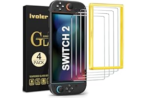 ivoler Pack de 4 Verre Trempé pour Nintendo Switch 2 Model 2025, avec Kit Installation Offert, installation en 30 secondes Film de Protection d’écran - 9H Glass - Anti Rayures - Sans Bulles | Avec [Cadre d'alignement] Accessoires Transparent HD Protecteur d'écran anti-rayures pour Nintendo Switch 2 7,9"