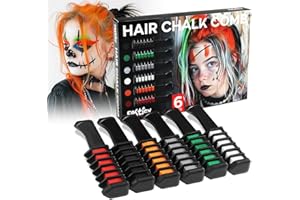 Festicy Set de Tizas para el Pelo I 6 Colores Negro, Blanco, Gris, Rojo, Verde y Naranja I Fiesta de Disfraces Adultos y Niños I Lavable y No Tóxico I Disfraz Halloween Mujer Disfraz Halloween Niña