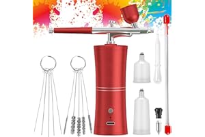 VEGOATY Kit aerografo portatile, ricaricabile, con spazzola, mini aerografo con compressore, per nail art, decorazione della torta, trucco, modellazione del tatuaggio, colorazione del modello (rosso)
