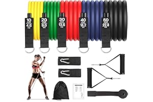 HOMRAA Bande de Resistance Musculation, 150 LB Latex Stretch Fitness Band Set, Poignée, Ancre de Porte, Cheville Set pour Homme/Femme Muscle Pilates Stretch Home Gym Equipment