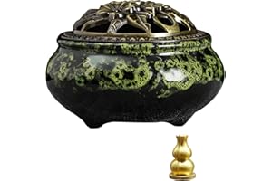 DUOHEMENG Räuchergefäß, Räuchergefäß Keramik Mit Deckel, Geeignet FüR RäUcherkegel/Spulen/StäBchen, Es Gibt Metall-RäUcherstäBchenhalter + Feuerfeste Baumwolle Im Inneren.