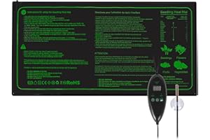Hyindoor Heizmatte Wärmematte mit Thermostat wasserdichte Heizmatte Gewächshaus Heizkissen mit 6 Temperaturstufen und 6 Timerstufen für Sämling Germination Pflanzen Wachstum, 25 x 50cm