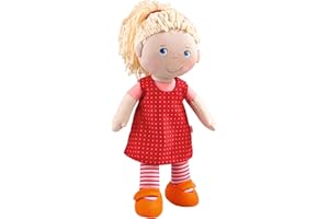 HABA Stoffpuppe Annelie – Weiche Puppe mit Haaren zum Stylen – Mit wechselbarer Kleidung – Ab 18 Monaten – 30 cm – Waschbar – 1302108001