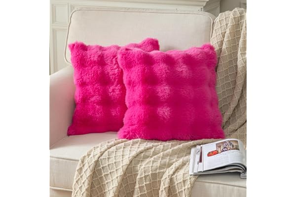 YAERTUN Förpackning med 2 heta rosa kuddöverdrag 40 x 40 cm 40 x 40 cm tjock mjuk ull dekorativ prydnadskuddöverdrag örngott