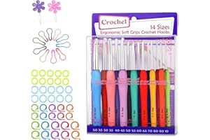 RIDDUR Set Di Uncinetti 74 Pezzi, 14 Pezzi Set di Uncinetti Ergonomici Uncinetti Con Impugnatura Morbida Set di Uncinetti Con Custodia per Principianti E Adulti per Mani Artritiche (2 Mm - 10 Mm)