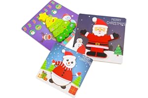 SUNWUUN 3 Pcs Christmas Toddlers Puzzles,Santa Claus,Christmas Tree,Christmas Snowman Wooden Jigsaw Puzzles for kids 1 2 3 Years Old,Boys Girls Learning Present Toys, for Babies Development Game