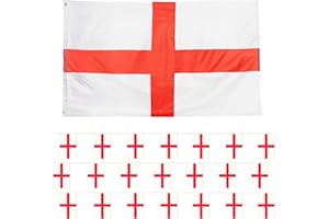 I LOVE FANCY DRESS England Flag Bunting and Flag Set - English - All Weather Bunting Approx 10m 30ft - 20 Flag - Large Flag with Grommets Approx 5ft x 3ft - Football, Rugby Events - Parties - Sporting Events
