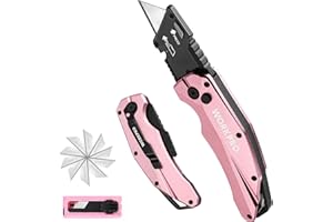WORKPRO Cutter Professionnel Pliant, Cutter Utilitaire avec Mécanisme de Changement Rapide, 10 Lames SK5 Incluses, Idéal pour Coupe, Idéal pour Coupe, Rose