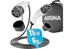 ABSINA Cavo ricarica auto elettrica tipo 2 da 11kW e 16A - Cavo auto elettrica & ibrida trifase, modo 3 e da 5 metri - Cavo ricarica tipo 2, cavo tipo 2 auto elettrica, cavo di ricarica auto elettrica