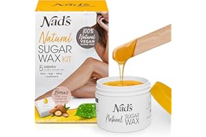 Nad's 100% Natural Sugar Wax Kit, Vegan, Hypoallergenic, No-heat Formula Waxing Sugar Paste, Includes 6 Wooden Spatulas, 10 Reusable 100% Cotton Strips, 1 Pre-wax Cleansing Soap & Sugar Wax 170g