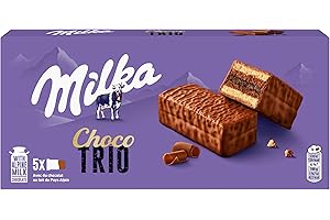 Milka Choco Trio, Bizcocho de Cacao y Cubierto con Chocolate con Leche de los Alpes, 150g