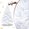 Fiqops Christmas Tree Artificial 4Ft Natural Xmas tree Bushy Hinged Branches cone with Firm Metal Stand for Indoor and Outdoor Home Party Xmas Decoration, PVC, White