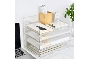 ‎EASYHOMIE Easyhomie Vierstufige Ablagekorb A4, Multifunktionale Briefablage & Dokumentenablage aus PET Kunststoff, Stapelbare Büro Organizer