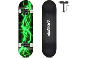 LAYENNE Deskorolka 79 x 20 cm, kompletna deskorolka, 7-warstwowa deska z klonu, uchwyt ABEC-11, odpowiednia dla dorosłych, początkujących, chłopców, dziewcząt, młodzieży i dzieci, zielona