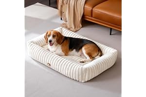 Upvilla Luxusweicher Hundekorb, Orthopädisches hundebett Grosse Hunde, 4-seitiges Nackenkissen, Abnehmbare Waschbare Hundematte, Hundesofa mit Griffen, Haustierbett (Beige, 92 * 69 * 20cm)