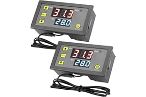 QWORK® 2 Pièces W3230 contrôleur de température numérique 12 V 20 A, plage de -50 °C à 110 °C, avec précision de 0,1 °C et fil de capteur de 1 m