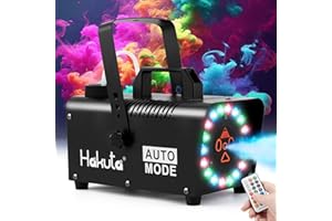Hakuta Máquina de Niebla con 18 Luces LED, Mando a Distancia, Función Automática - Efecto Humo para Fiestas, Eventos en Interiores, Decoración Hogar (Negro)