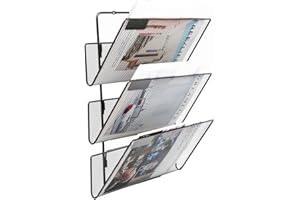 JEBELE Organizador de archivos de pared de 3 niveles de malla de papel A4 resistente en bandeja soporte de documentos de pared organizador de correo estante de almacenamiento de revistas, color negro